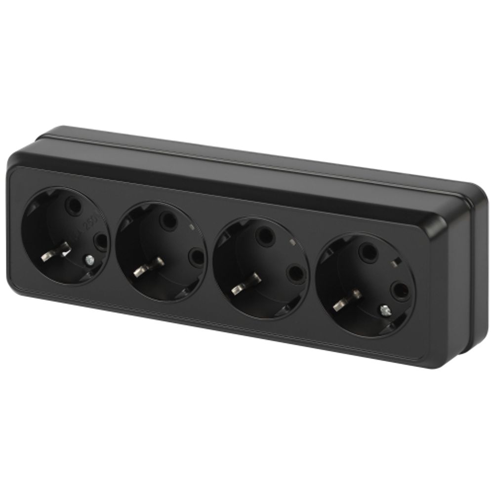 Розетка Intro Quadro 2-208-05 четверная с заземлением 4х2P+E 16А-250В IP20 ОУ антрацит | Intro Quadro