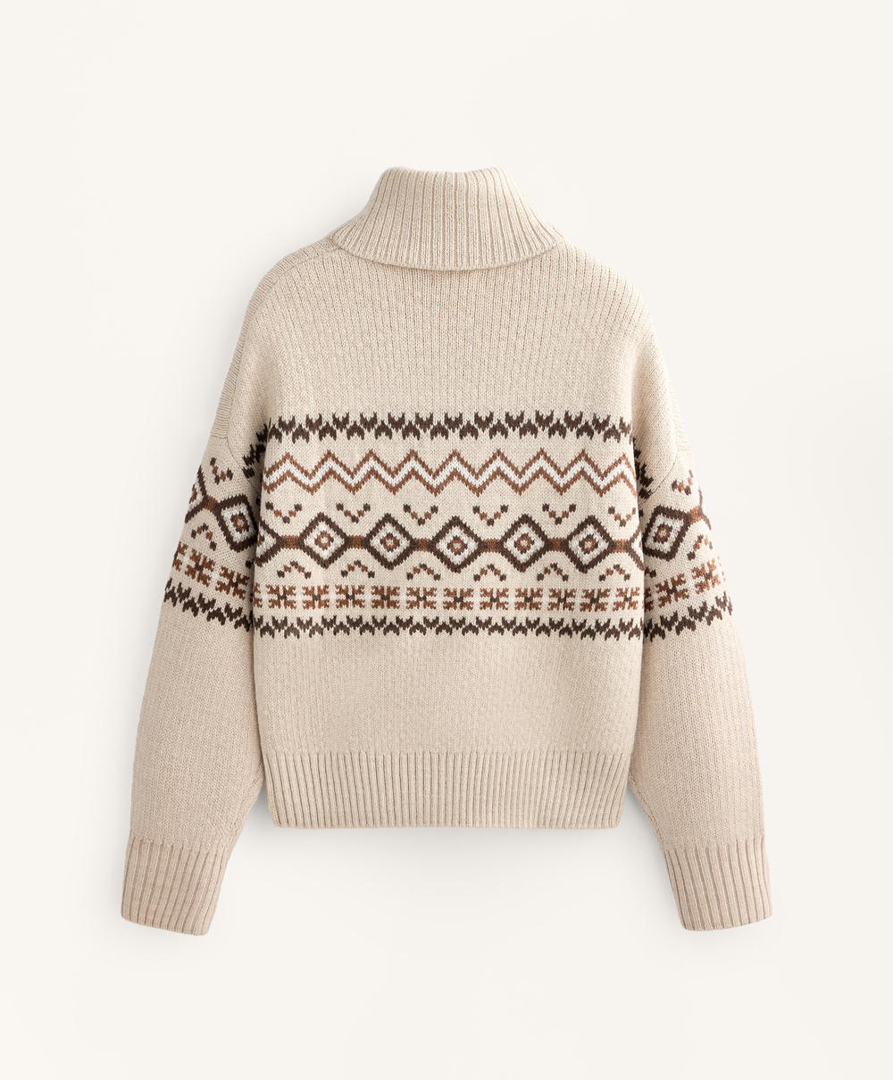 Oysho Жаккардовый трикотажный джемпер с высоким воротом, 10% шерсть, каменный