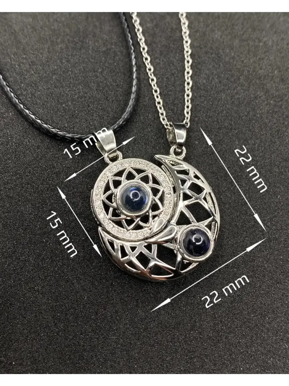 Парные кулоны Солнце и Луна полумесяц на тонкой цепочке