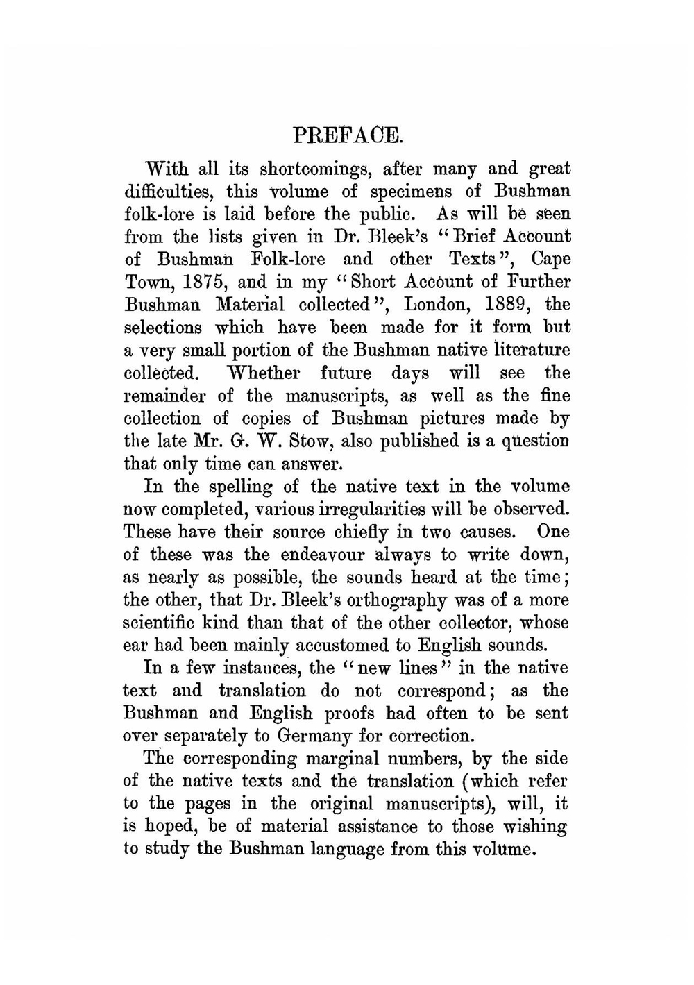 Specimens of Bushman folklore | W. H. Bleek