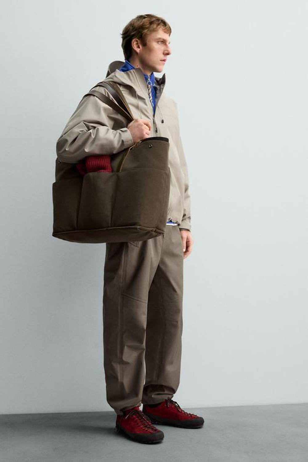 ZARA X AARON LEVINE ШОПЕР С КОЖАНЫМИ ДЕТАЛЯМИ, ЗЕЛЕНЫЙ ХАКИ