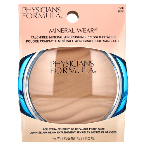Physicians Formula, Mineral Wear, прессованная минеральная пудра для ретуши, без талька, бежевый 7588, 7,5 г (0,26 унции)