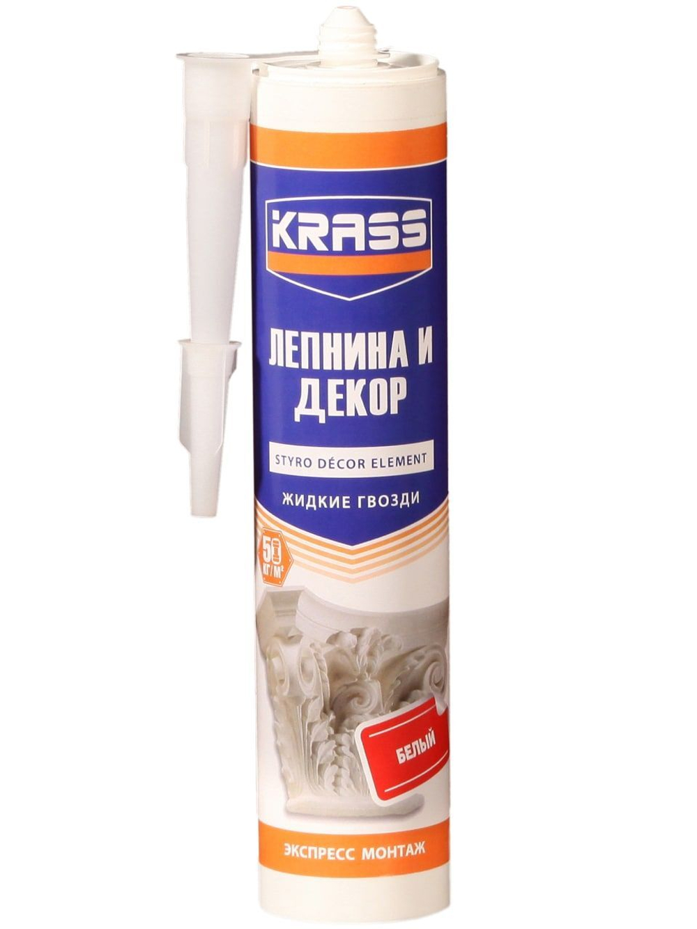 Клей KRASS ЖГ для стиропора и панелей, Экспресс монтаж, лепнина и декор, белый 300 мл