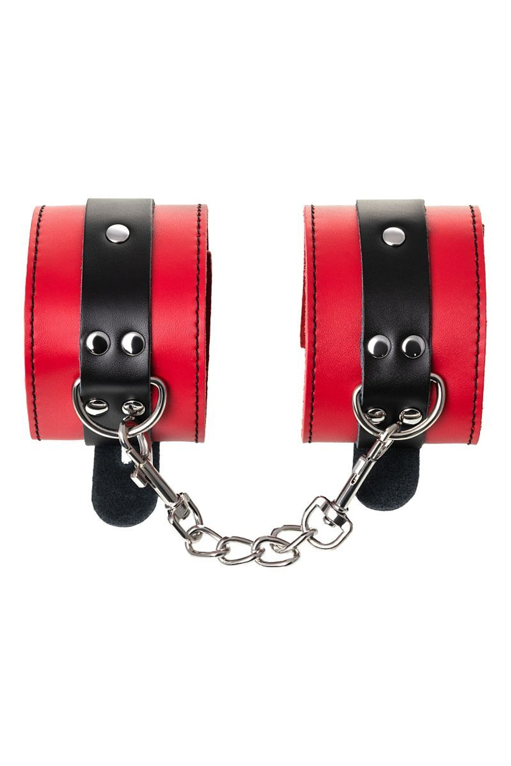 Красно-черные оковы на ноги из кожи (Цвет: красный с черным)