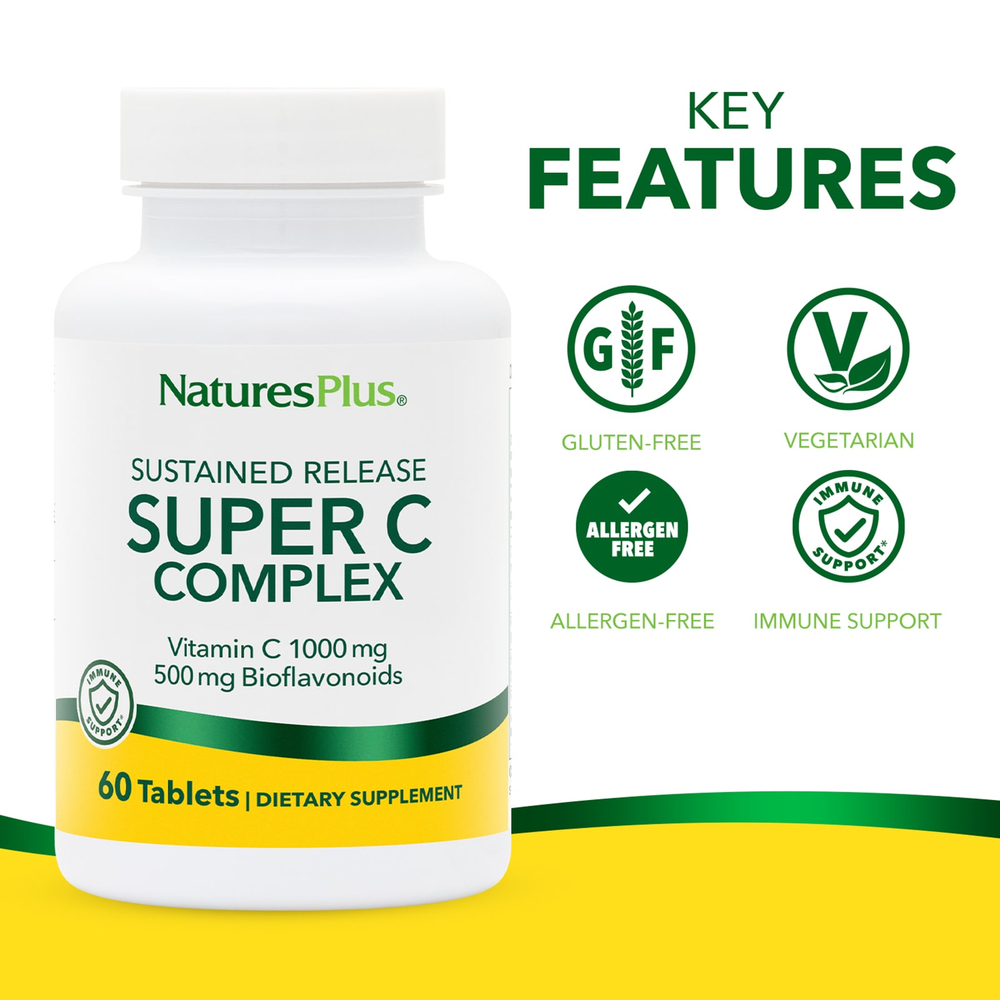 NaturesPlus, Super C Complex, комплекс с длительным высвобождением, 60 таблеток