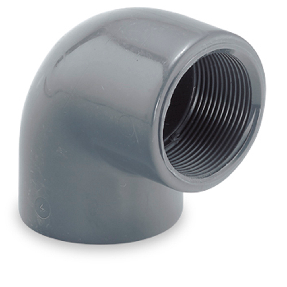 Отвод (Угольник) 90° ПВХ (НПВХ) переходной с внутренней резьбой под клей (Ру10), HIDROTEN, Испания