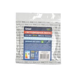 ULS-2835-180LED-m-10mm-IP20-DC24V-17W-m-5M-6500K Гибкая светодиодная лента на самоклеящейся основе. Катушка 5м. в герметичной упаковке. Дневной свет 6500K. ТМ Uniel