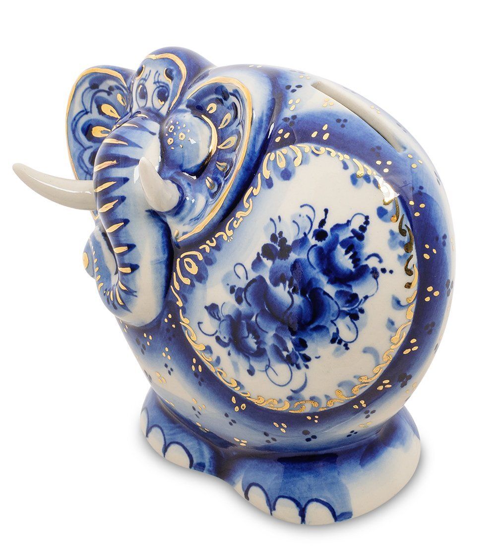 ГЛ- 446 Копилка «Слон» золото (Гжельский фарфор)