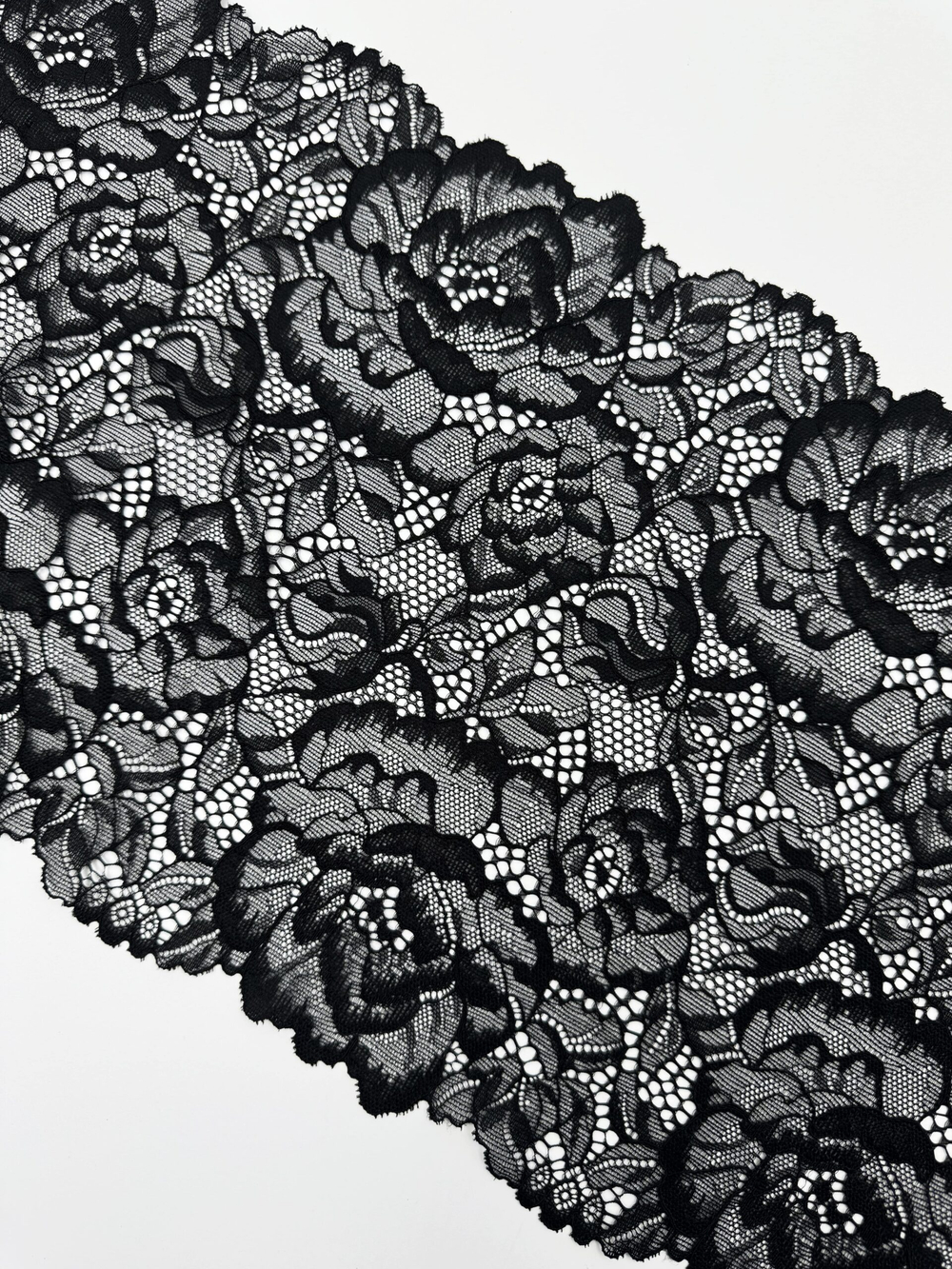 Эластичное кружево черное ширина 23 см