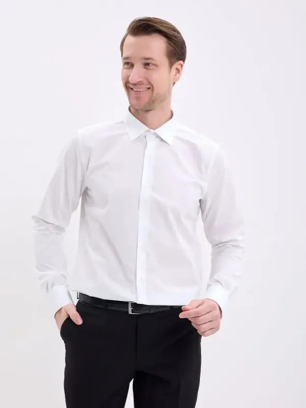 Рубашка на высокий рост LONG SLIM FIT с длинным рукавом, белая