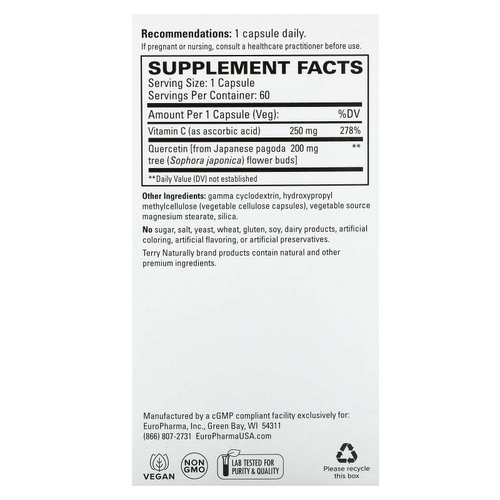 Terry Naturally, кверцетин с витамином C, 60 капсул