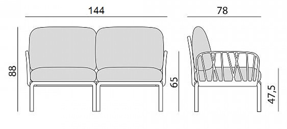 Диван пластиковый с подушками Nardi Komodo 2, белый, джунгли