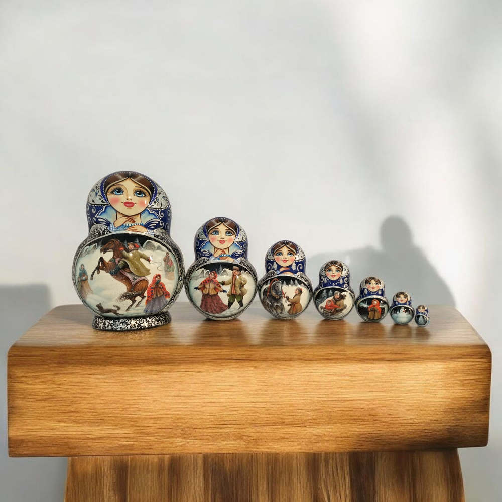 Матрешка 16см "Русская зима" 7 мест