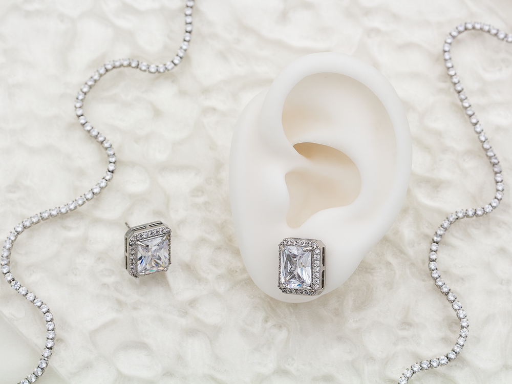 Серьги прямоугольные "Crystal" 13,5х11,5мм