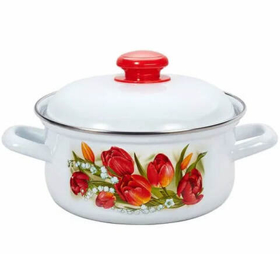 Кастрюля эмалированная 3 л С ДЕКОРОМ ЛАСКОВЫЙ МАЙ цилиндрическая