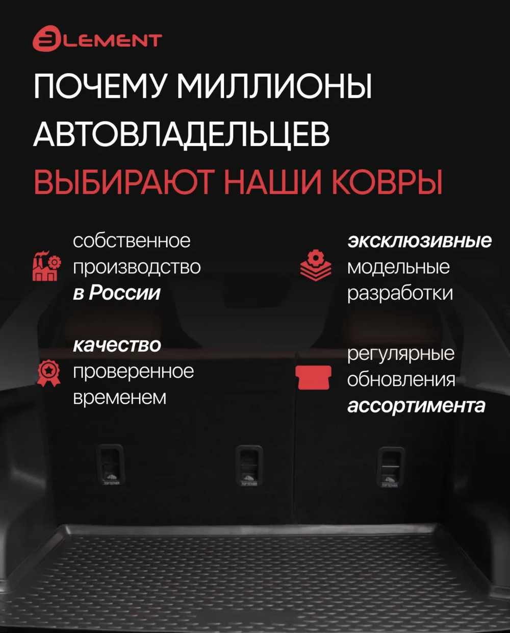 Коврик в багажник Element для Zeekr 7X 2024 - Внед, 1шт. (полиуретан) ELEMENTA71472B13