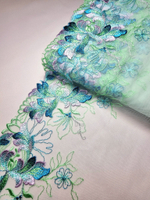 Вышивка на сетке ментол/сирень/морская волна левая К099