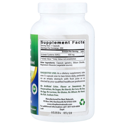 Best Naturals, NAC, 600 мг, 250 капсул