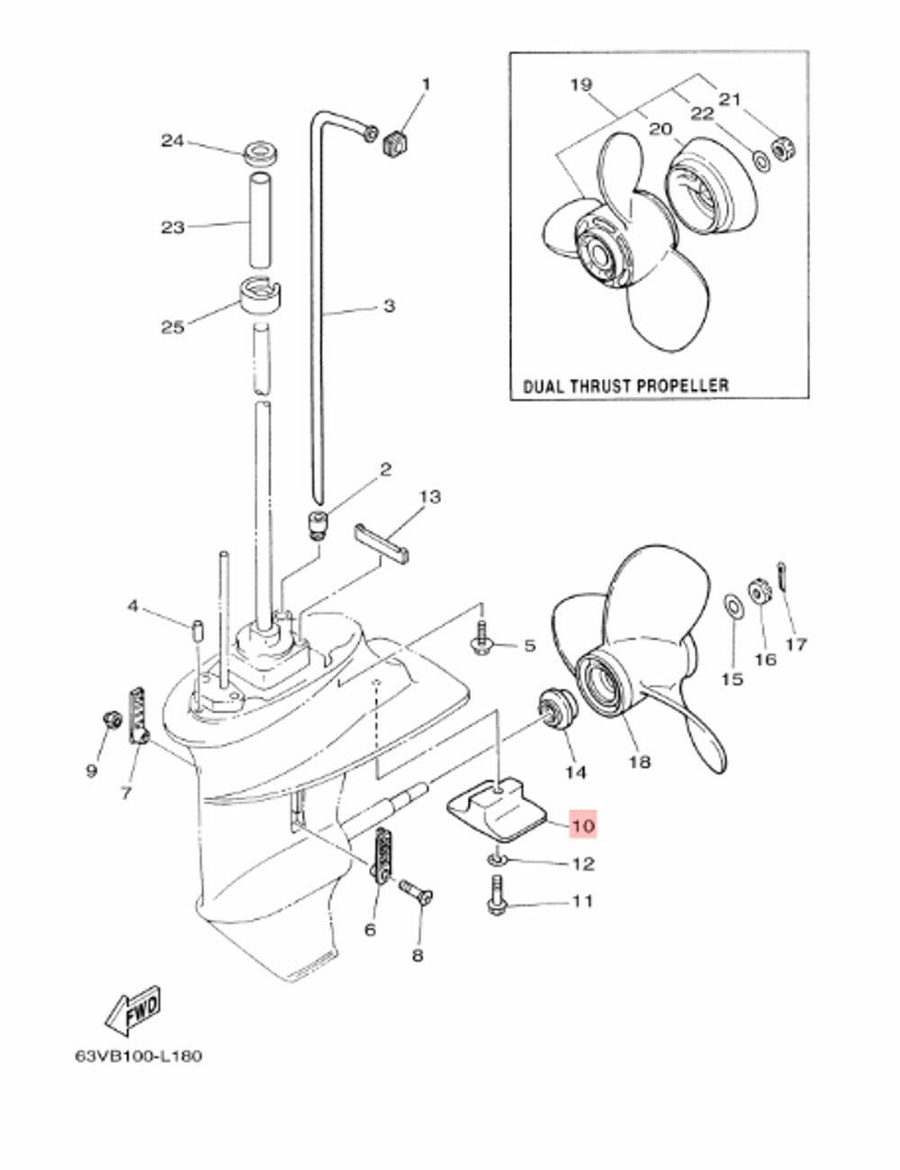 Анод цинковый на редуктор Yamaha 9.9/15лс (61N452510100)