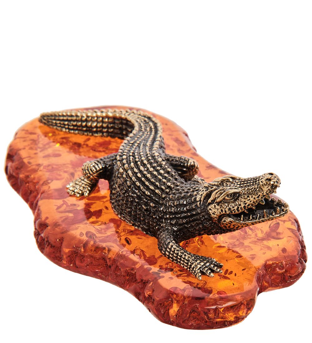 Народные промыслы AM-3160 Фигурка «Крокодил Саванна» (латунь, янтарь)