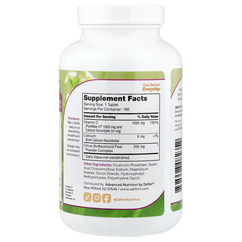 Zahler, PureWay-C®, витамин C и биофлавоноиды, 180 таблеток