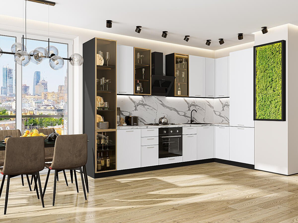 Угловая модульная кухня Квадро-04 Белый - Graphite 2340*3400/1600*600