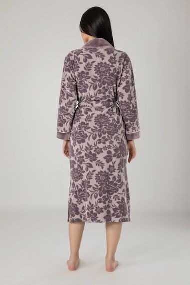 Халат женский велюровый жаккард 0443 фиолетовый NUSA Турция