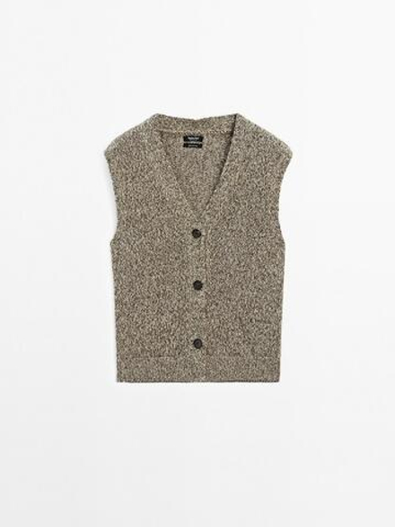 Massimo Dutti Трикотажный жилет с V-образным вырезом, зеленый