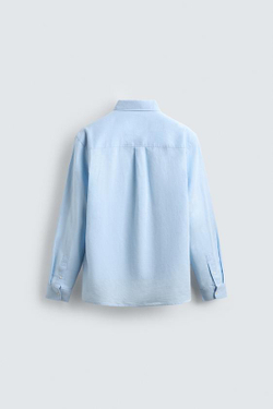 ZARА РУБАШКА REGULAR FIT ИЗ ЛЬНА И ХЛОПКА, НЕБЕСНО-ГОЛУБОЙ