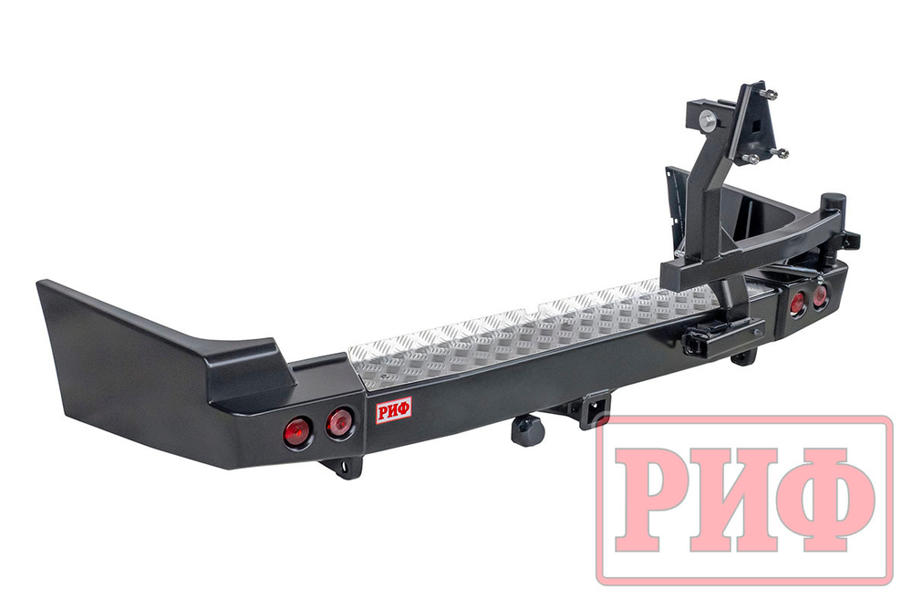 Бампер силовой задний Toyota Land Cruiser 100 с квадратом под фаркоп, калиткой, фонарями, подсветкой номера РИФ