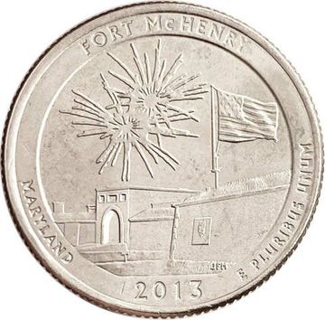 25 центов (1/4 доллара, квотер) 2013 США «Национальный памятник Форт Мак-Генри» (D) (19-й парк)