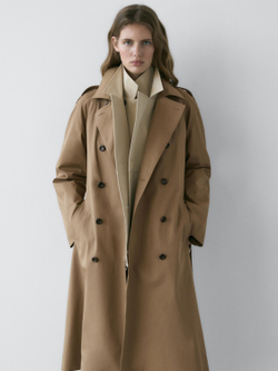 Massimo Dutti Тренч из 100% хлопка, бежевый