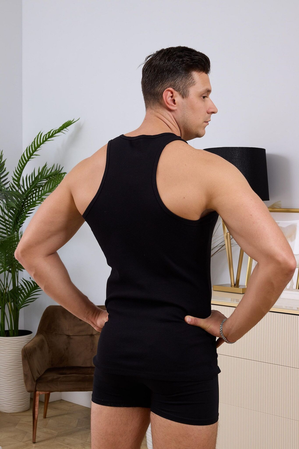 Черная мужская майка из хлопкового полотна (Размер: M) (Цвет: черный)