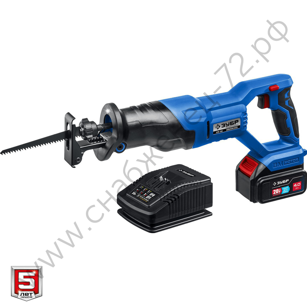 ЗУБР Т7, 20 В, 180 мм, 1 АКБ (4 А·ч), бесщеточная пила сабельная, Профессионал (SPB-180-41)