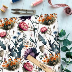 Ткань футер 2-х нитка яркие акварельные полевые цветочки