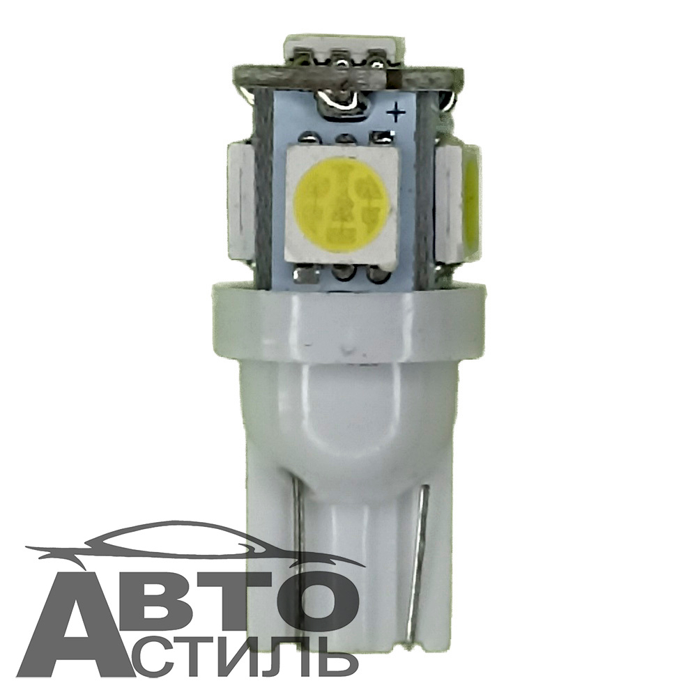 Светодиод 12V T10  5SMD 5050 WHITE 0.9W (без цок) #X0025\6074