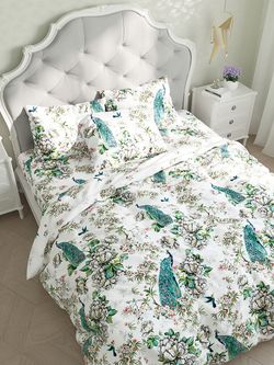 Постельное белье Сказка "Павлины" 2-спальный Наволочка 70х70 см 2 шт Простынь на резинке 160х200 см Пододеяльник 175х215 см, поплин