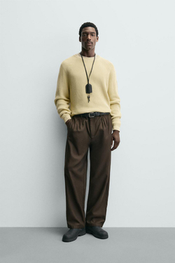 ZARA СВИТЕР ИЗ РЕЛЬЕФНОЙ ТКАНИ В РУБЧИК, ПАСТЕЛЬНО-ЖЕЛТЫЙ