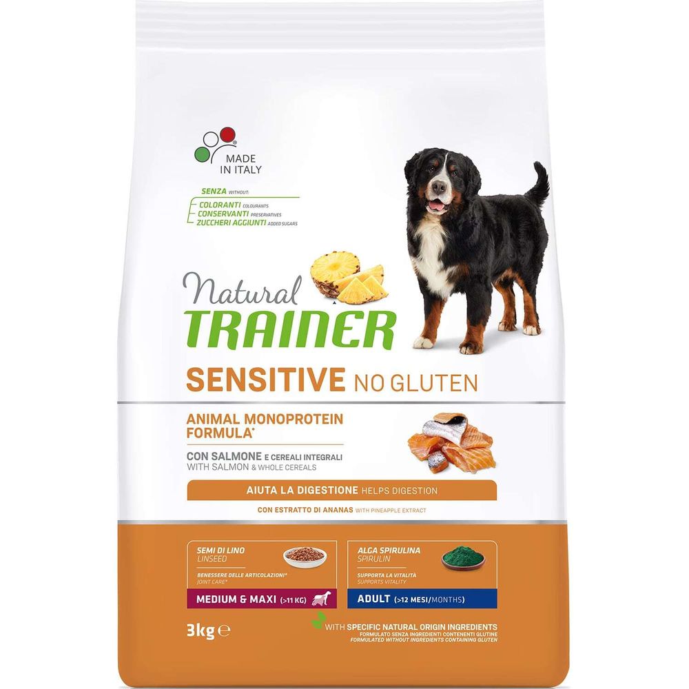 Сухой корм Trainer Natural SENSITIVE NO GLUTEN ADULT M/M без глютена для взрослых собак средних и крупных пород с лососем 3 кг