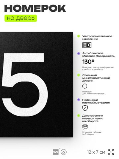 Номер на дверь 915, табличка на дверь для офиса, квартиры, кабинета, аудитории, склада, черная 120х70 мм, Айдентика Технолоджи