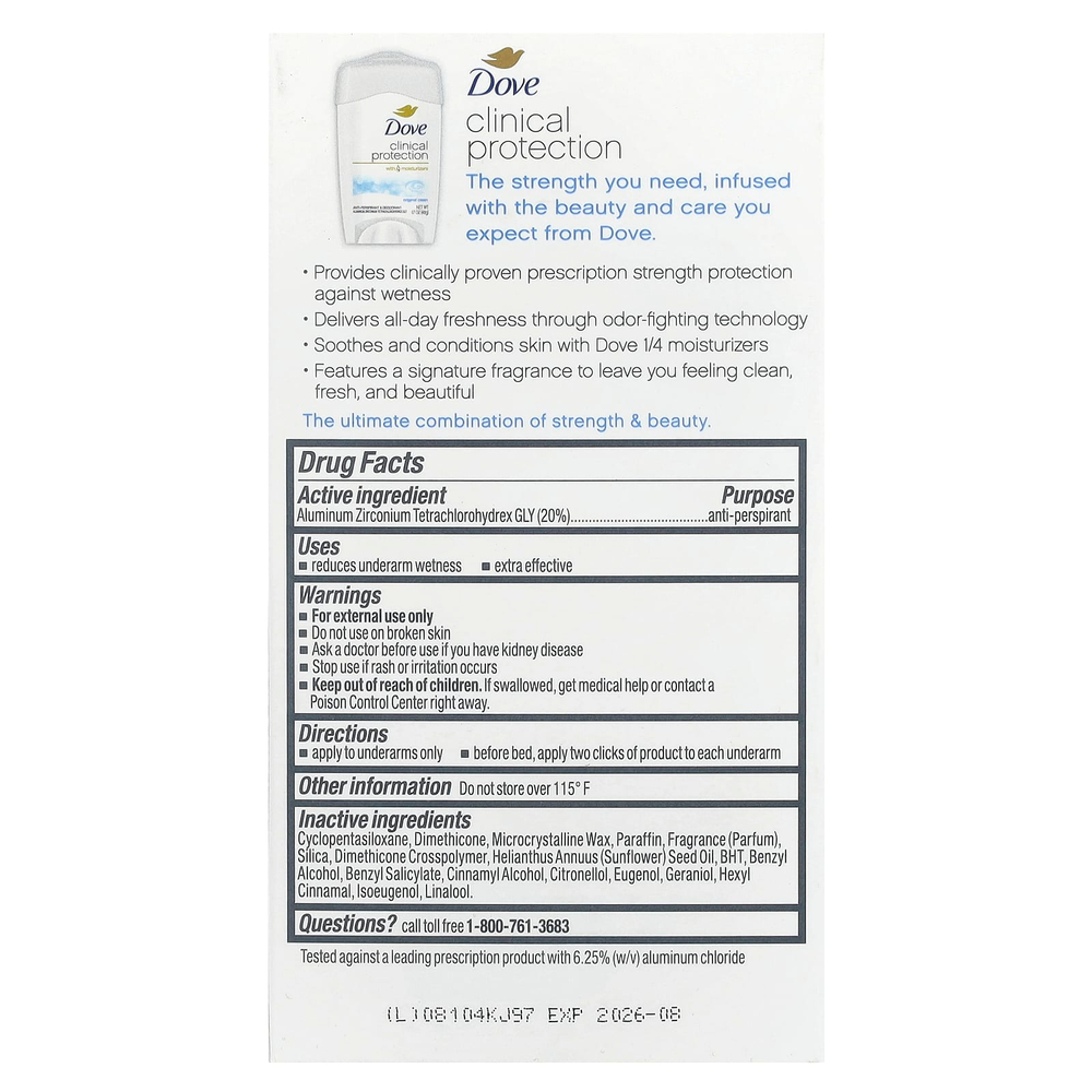 Dove, Clinical Protection, дезодорант-антиперспирант Prescription Strength, аромат «Оригинальный», 48 г