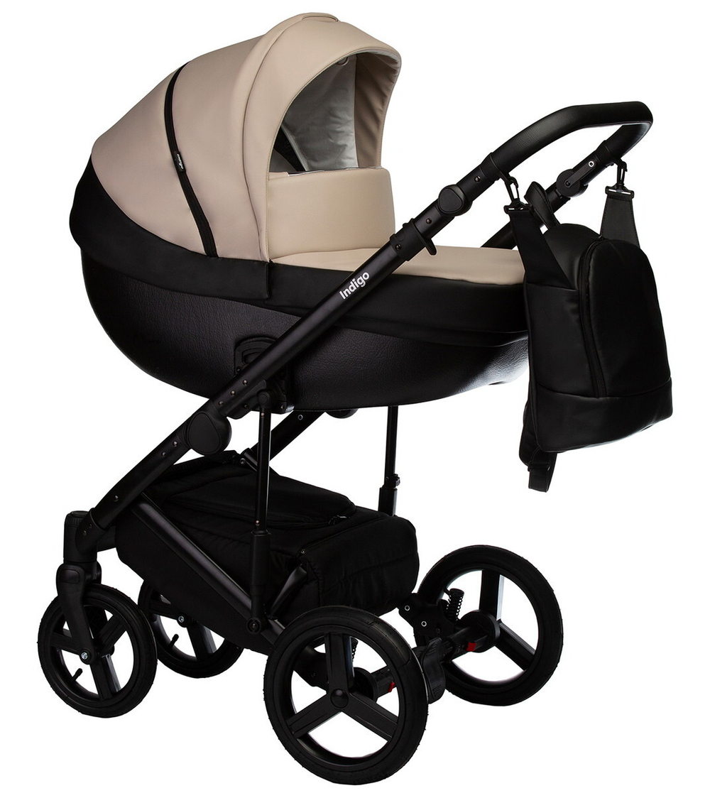 Детская коляска Indigo Tour Eco 2 в 1 Te01 черная кожа+бежевая кожа