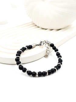 Браслет мужской из натурального чёрного агата