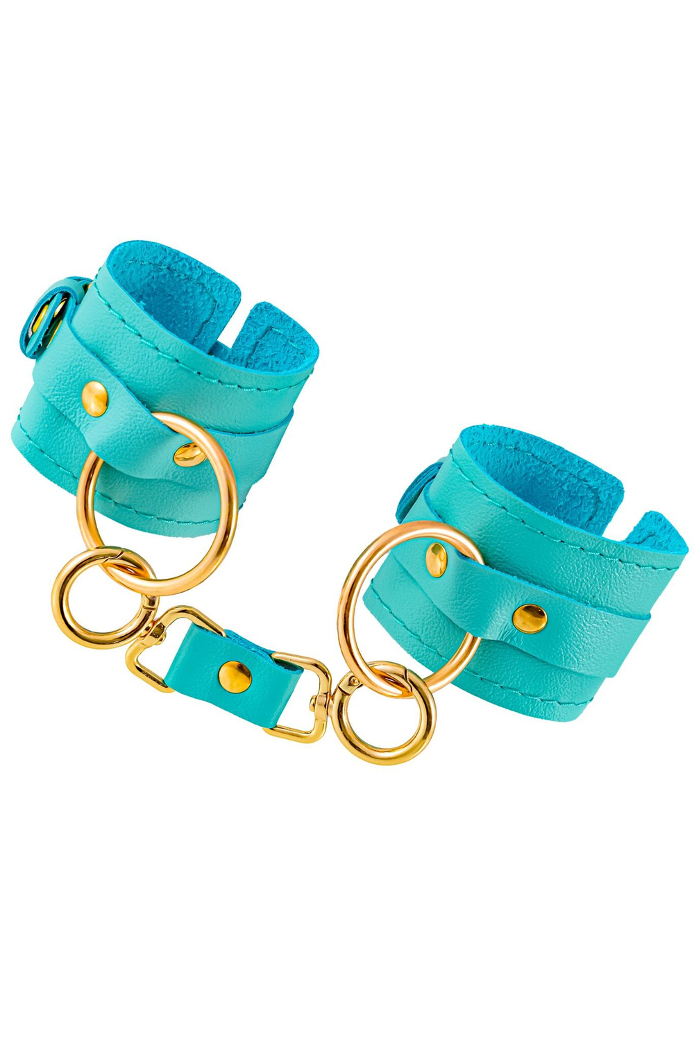 Голубые однослойные кожаные наручники (Цвет: голубой)