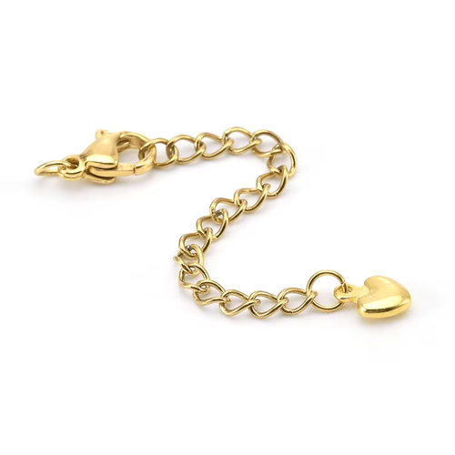 Корейские Карабины с цепочкой 5 см и кулоном Сердце, Радированные, 10х5/12х6 мм