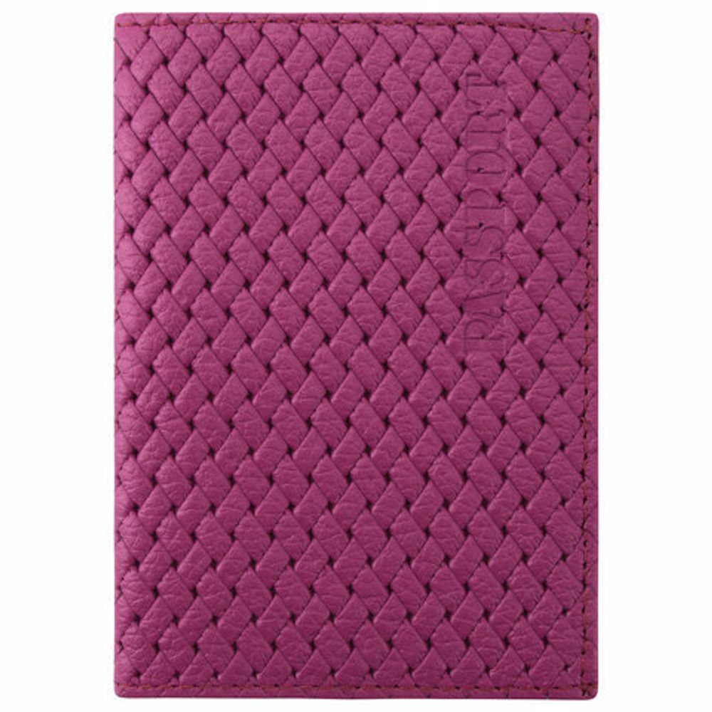 Обложка для паспорта натуральная кожа плетенка, "PASSPORT", розовая, STAFF "Profit", 237203