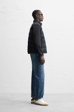 ZARA ОДНОТОННАЯ СТЕГАНАЯ КУРТКА, МОРСКОЙ СИНИЙ