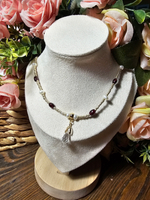 Колье ручной работы из натурального граната и жемчуга "Гранат и жемчуг"