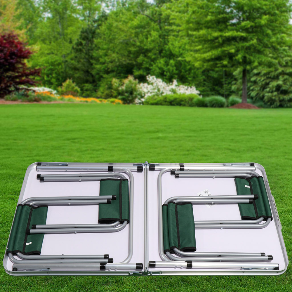 Стол складной металл, прямоугольный, 120х60х68.5 см, столешница МДФ, зел, 4 стула