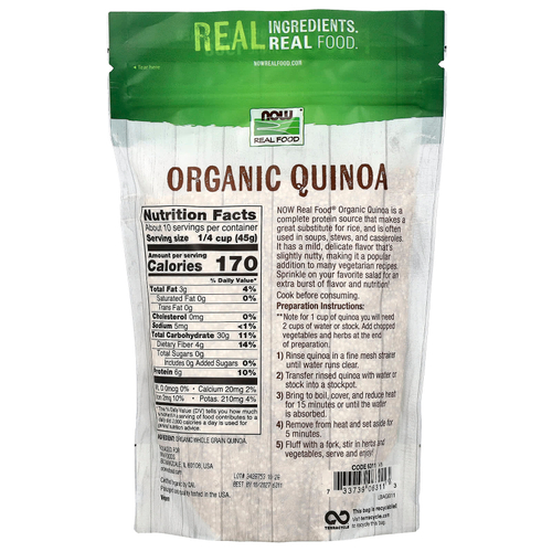 NOW Foods, Organic Quinoa, цельное зерно, 454 г (16 унций)